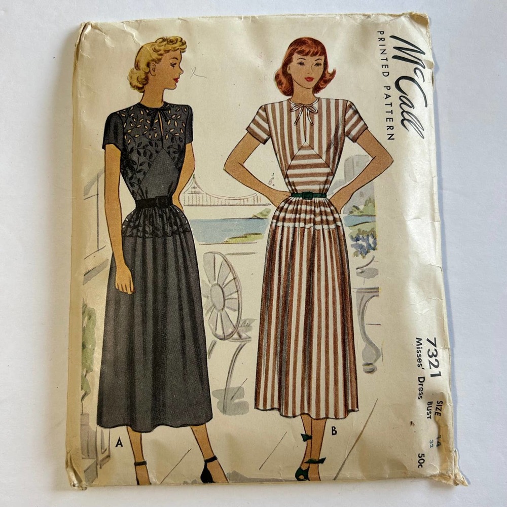 McCalls Vintage1940's Pattern #7321 Misses Dress Size 14 Bust 32‎